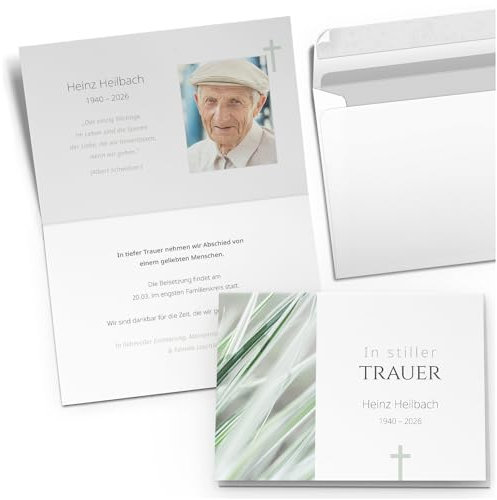 10x Einladung Beerdigung und Trauerfeier PERSONALISIERT | INDIVIDUALISIERT mit Text Foto und Umschlägen Klappkarte stilvoll hochwertig Karten Motiv 05
