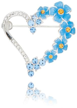 Equilibrium Forget Me Not Blue Flower Modern Heart Silver Plated Brooch