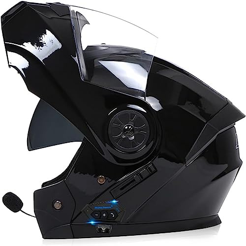 Adulto Unisex Bluetooth Motocicleta Todoterreno Crash Bluetooth Cascos Integral Integrado Abatible Casco con Visera Doble, Homologado ECE Modular Bluetooth Casco,Moto Bluetooth Casco