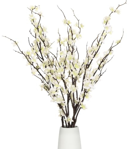 Yuxung 4 fiori di ciliegio artificiali da 95 cm, rami di ciliegio finti a stelo lungo, fiori di prugna, fiori di seta, fiori di ciliegio bianchi steli per matrimoni, decorazioni per la casa, ufficio,