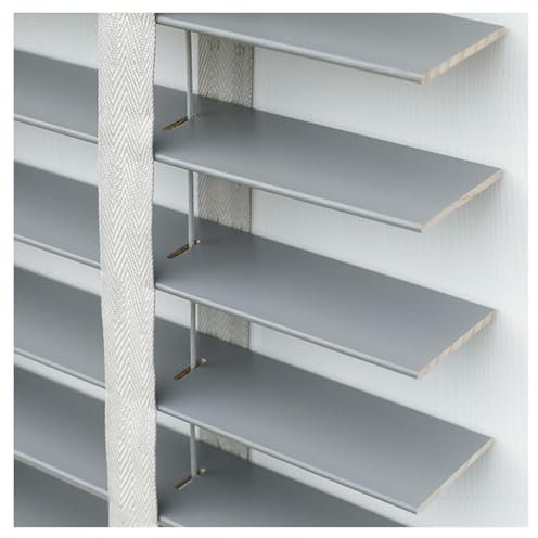 Graue Holzrollos, 50 mm Lamellen, Wärmedämmung, Verdunkelung, einfache Montage, horizontale Fensterblenden für Fenster 50/60/80/90/100 cm, Massivholz-Ladenläden, B x H 105 x 120 cm