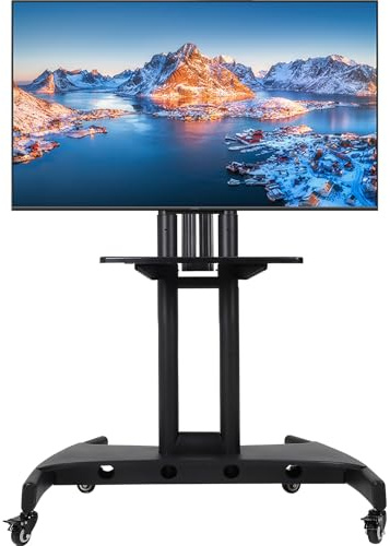 Mobile TV Stand, Rolling TV Stand with Wheels for 32-75 Inch LED/LCD Flat/Curved Screen TVs Holds up to 132 lbs, Height Adjustable Portable Mobile TV Cart on Wheels, Black