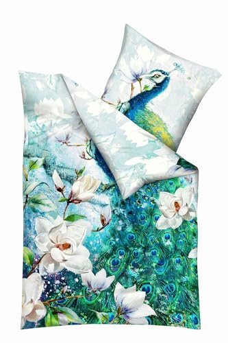 Kaeppel Mako Satin Digitaldruck Bettwäsche 2 TLG. 135x200cm Pfau Blau Grün