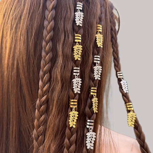 XCSJ 30 Pcs Dreadlocks Schmuck, Verstellbar Metall Cuffs, Blätter Haarschmuck Zum Flechten, Haarperlen Zum Klipsen, Haarschnüre Für Zöpfe, Haarschmuck Dreadlocks Für Männer und Frauen