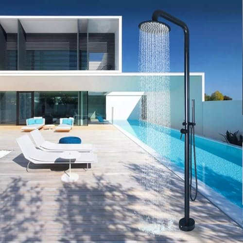 Doccia Esterna montata a Pavimento con soffione e doccetta Portatile, Doccia Indipendente a Bordo Piscina, Accessori per Doccia da Giardino in Acciaio Inossidabile per Esterni e Interni Nero