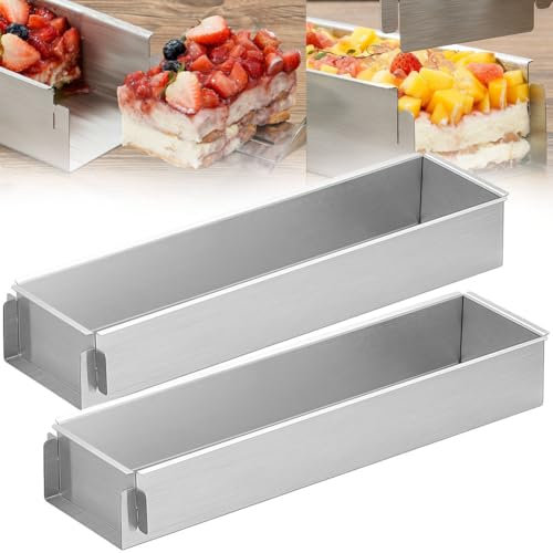 BESTXH Without Lid,30cm 2pcs, Molde Rectangular para Pastel, Moldes Antiadherentes para Tiramisú, Molde para Mousse, Molde De Aluminio para Hornear, para Tiramisú Y Tarta De Queso, Bandeja Ajustable