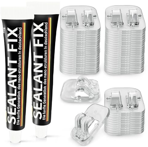 50 Klebehaken für Katzennetz Balkon mit 2 x 40ml Montagekleber, Hohe Tragfähigkeit ohne Bohren, UV-beständig, frostsicher und wasserfest, geeignet für Wände/Fliesen/Holzplatten (ohne Katzennetz)