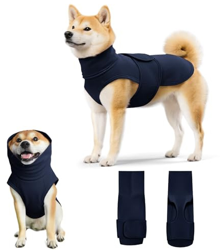 Chaleco calmante de ansiedad para perros, ajustable, cuello alto, chaqueta para fuegos artificiales, separación, visitas al veterinario, sudadera con capucha para perros grandes y medianos