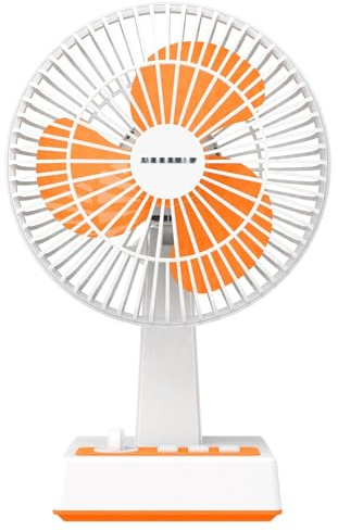 Ventilateur de table portable de 20,3 cm, 3 pales, 3 vitesses, sans batterie, design blanc et orange.