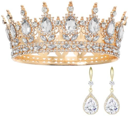 ZHITENG kronor för drottningar, kvinnor och strass örhängen, vintage kristallkrona, drottning brudkronan håraccessoar, kristallkrona tiara för brudkronan bröllop, bal, fest, födelsedagsfest, 15 x 12.5