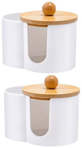 YIMINI Wattepadspender, Wattestäbchen Behälter, Aufbewahrungsbox für Wattestäbchen und Wattepads mit Deckel, Kosmetik Organizer Pads für Badezimmer, Schminktisch, Wohnzimmer (Weiß)