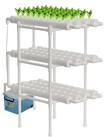 JUUTALK Hydroponics Système de culture hydroponique avec 108 emplacements pour plantes, 3 couches, kit de culture hydroponique, pour herbes, fruits et légumes, tuyaux en PVC-U de qualité alimentaire