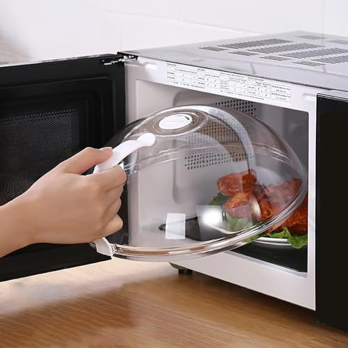 Générique Cloche Micro Onde sans BPA, Cloche en Verre Imitation (Non en Verre), Couvercle Anti-Éclaboussures avec Poignée, Trous de Vapeur Réglables, Idéal pour Petits et Grands Micro-Ondes (23 cm)