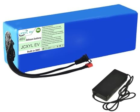 JCXYL EV Batería de Iones de Litio para Bicicleta eléctrica de 48 V y 20 Ah, 13S4P, con Cargador para Motocicleta y Scooter.,T Plug,48V 20Ah