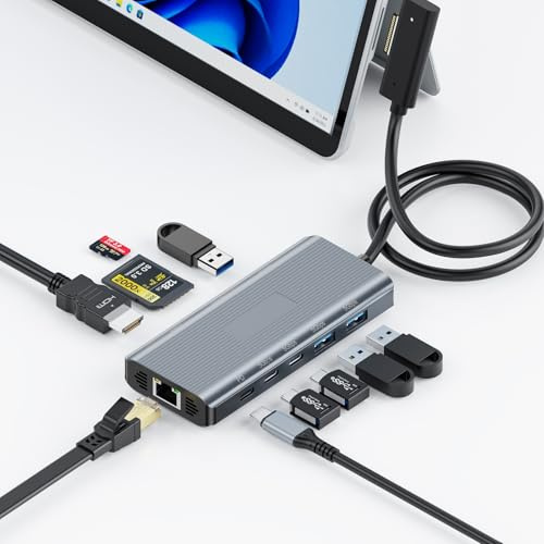 Surface Docking Station - 10 in 1 Surface Dock with HDMI Ethernet SD/TF Slot 3*USB 3.0+2*USB C 3.0+1*USB C PD, Docking Station for Surface Pro 11/10/9/8/X/7/6/5, Surface Book, Surface Laptop