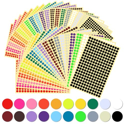 13360 Stück Klebepunkte Bunt, 20 Farben Runde Punktaufkleber, 6 mm+8 mm Punkte Aufkleber, Farbige Klebepunkte für Büro Schule Kalender Bibliotheken Aufräume Gegenstandsmarkierungen