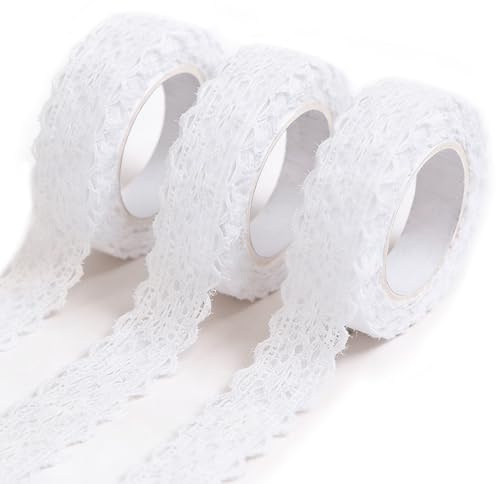 Forbabe 3 Rollen Selbstklebende Spitze, 6M Spitzenband Bordüre Selbstklebend Vintage Spitzenborte, Dekoband für Hochzeit Geschenkbox Scrapbook DIY Handwerk (Weiß - B)