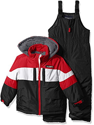 LONDON FOG Big Boys' 2-Piece Colorblock Snow Bib and Jacket Snowsuit, Red 10/12
