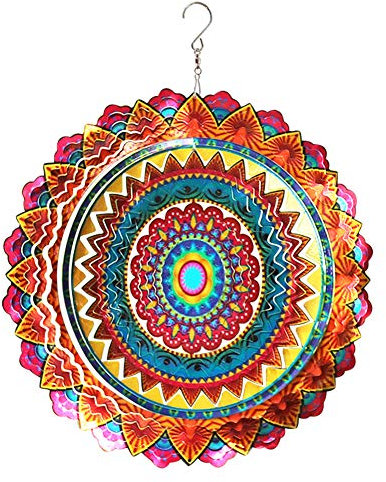 FONMY Stainless Steel Wind Spinner Worth Gift Indoor Outdoor Garden Decoration Crafts Ornaments 12 inch Multi Color Mandala Wind Spinners