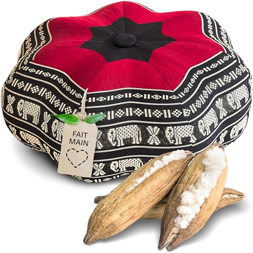 livasia coussin de méditation étoile - Ø 30x15cm - Coussin de yoga kapok, Pouf, Coussin de sol en yoga zen méditation, Coussin zafu jardin balcon, Coussin d’assise fait main (Noir/Éléphants)