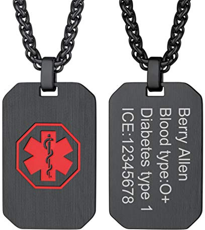 PROSTEEL Medical Alert Anhänger Halskette personalisiert Unisex Schmuck SOS Ice Notfall Name Texte Grauvr für Allergien Diabetes Epilepsie Herzerkrankungen Edelstahl/18k vergoldet