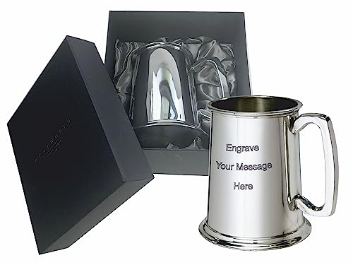 Wentworth Pewter Plain Tankard – 1 Pint Beer Mug in Gift Box – Perfect for Father’s Day, Birthday, Wedding – Personalised Engraving Available
