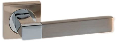 AZERODESIGN - Juego de Manilla con Roseta Cuadrada LEO - 5x5 cm - Largo Manija de 12 cm - Resistente al Desgaste y la Oxidación - Color Níquel Satinado y Níquel Brillo - Material de Aluminio