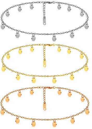 Kim Johanson Edelstahl Damen Fußkettchen *Coins* in Silber, Gold & Roségold | Fußkette mit 12 runden Plättchen | Boho Schmuck | Verstellbar inkl. Schmuckbeutel (Silber + Gold + Roségold)