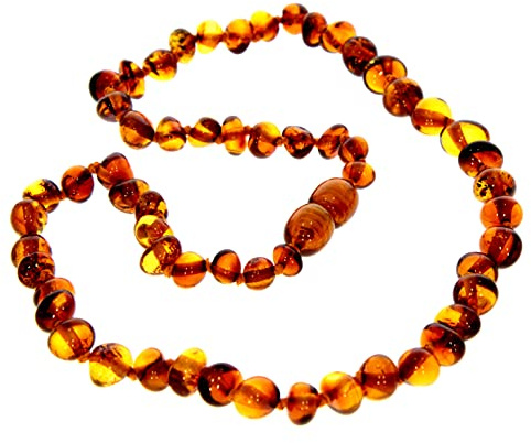 SilverAmber Jewellery - Collana in ambra baltica - Cognac - Lucida - Perle di ambra genuina al 100% - Massima qualità - Dimensione: 46 cm - NBARCOG46