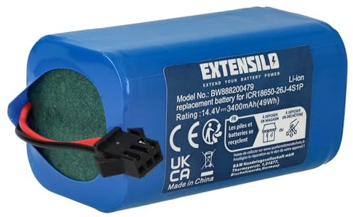 EXTENSILO Batería Compatible con Cecotec Conga 950, Conga 1190, Conga 1090, Conga 1790 Robot Limpieza Azul (3400 mAh, 14,4 V, Li-Ion)