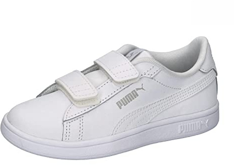 PUMA Unisex Kids Smash 3.0 L V Ps Baskets, Puma White Cool Light Gray, 33 EU