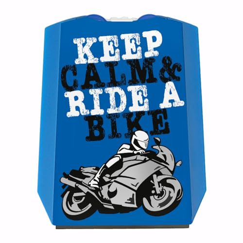 speecheese Keep Calm & Ride a Bike Parkscheibe mit Motorrad Motiv in blau Eiskratzer Wasserabstreifer und Einkaufswagen-Chips Motorrad parken Biker Parkplatz Auto