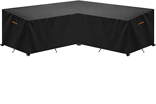 SanGlory V-Shape Garden Furniture Cover Waterproof Patio Sofa Furniture Couch Covers, Heavy Duty Oxford Outdoor Rattan Corner Sofa Cover Anti-UV Corner Furniture Covers, 270x270x90/90x65cm