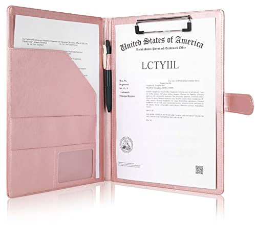 Tiankool Padfolio Portfolio Folder Binder-Faux Leather Portfolio Folder with Cover for A4 Notepad Holder, Business Portfolio for Resume, Legal Pad, Interview, Letter-Size Padfolio for Women/Men, Rose