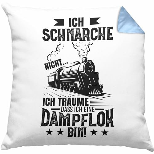 Trendation Ich Schnarche Nicht Dampflock Kissen mit Füllung 40x40 Geschenk Lustige Geschenkidee Dampflok Sprüche (Blau)