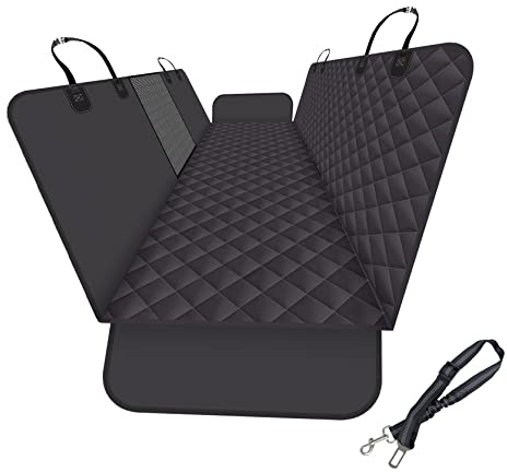 GXT Dog Back Seat Cover for Car SUV and Truck with Mesh Windows, Scratch and Water Resistant Material, Upgraded Version, Black (with Dog Leash)