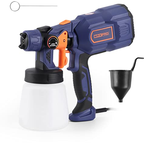 Pistola a Spruzzo Elettrica MAXPRO Spruzzatori di Vernice con 550W, portata regolabile a 700 ml/min, serbatoio rimovibile da 800ml, 3 modalità di spruzzatura, sistema di spruzzatura HVLP