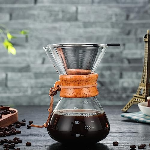 Syfunlv Cafetière Manuelle Goutte à Goutte, Cafetière En Verre, Pour-Over Carafe, Filtre à Café Manuelle, Carafe en Verre Borosilicate, Cafetière, filtre permanent maille inox, cadeaux de café