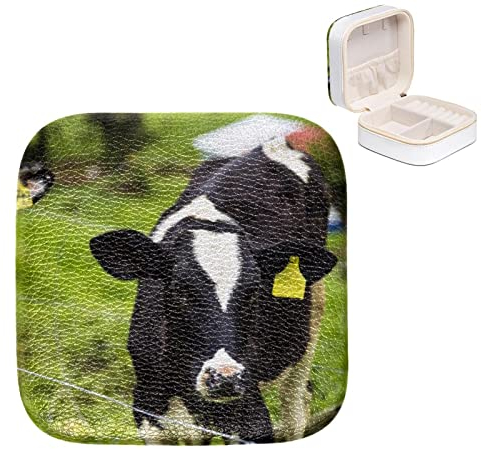 Cajas de joyería de cuero de la PU pequeña joyería caso de viaje becerro vacas lecheras jóvenes pastos verdes