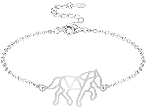 Fauna Bracelet Animal Cheval Couleur Or ou Argent avec Chaîne ou Cordon Noir pour Femme, Homme ou Enfant, Résistant et Ajustable Fabriqué en France