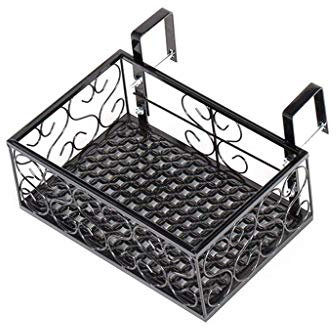SWEGN Jardinière en fer forgé, balcon intérieur jardinière suspendu garde-corps pot de fleur support rebord de fenêtre garde-corps étagère à fleurs noir jardinage suspendu planificateurs paniers (