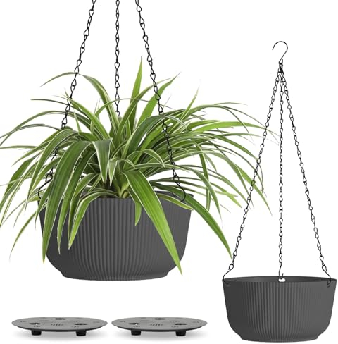 T4U Fioriere da appendere da 20 cm, per piante da interni ed esterni, vaso autoirrigante da appendere, confezione da 2, vasi da appendere con foro di drenaggio, spina e catena con 3 ganci, per