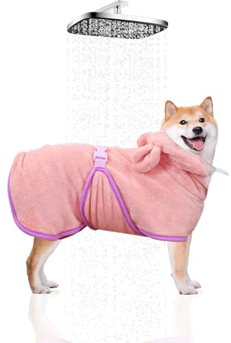WUFANC accappatoio per cani e gatti, con cappuccio, super assorbente e ad asciugatura rapida, per tutti i gatti e i cani, asciugamano morbido rosa, cinque misure (S)
