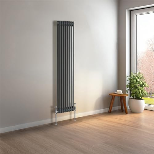 NRG Radiatore verticale tradizionale in ghisa, 1500 x 380 mm, colore: antracite, perfetto per bagno, cucina, soggiorno, doppio pannello