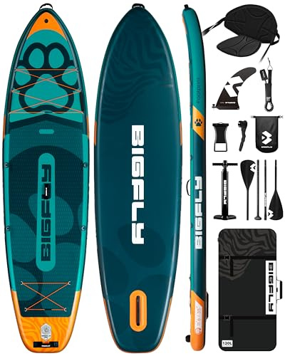 Bigfly 11'6x35x6 Inflatable Non-Slip Stand Up Paddle Boards with Kayak Paddle 4pcs, Kayak Seat, Anti-Slip Scratch Resistant Widened SUP Board for Pet Dog Family Board Travel Leisure