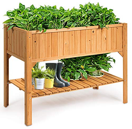 RELAX4LIFE Hochbeet Holz, Blumenbeet mit Ablage Abflusslöchern, Pflanzbeet für Gemüse Obst Kräuter, Pflanztrog für Garten Balkon Terrasse, 119x57x90 cm