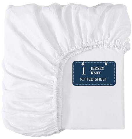 Twin Mattress Fitted Sheet - Classic Jersey Knit, 4 Way Elastic Stretch - 15 Deep Pocket Fitted Bottom Sheet Only - Ultra Soft, Easy Care & Stays Secure All Night - Hotel Inspired Home Sleep - White