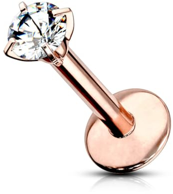 Stachelkleid Labret Piercing Titan 1,2 mm Zirkonia Ohr Helix Stecker Tragus Größe Farbe Auswahl Silber Glitzer Schwarz Kristall Stein Schmuck Lippe Innengewinde Rosé Gold, 1,2 mm, 6 mm / 3 mm