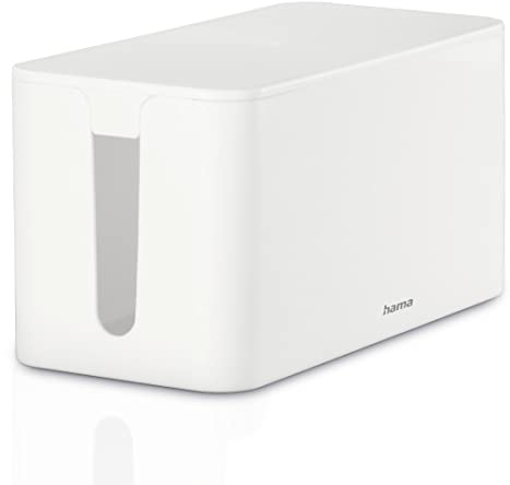 Hama Cable Box Mini (Cable Box for Power Strip, Easy Cable Management, for Office, Desk, Home, Storage of Chargers, Hard Drives Etc with Rubber Feet) White