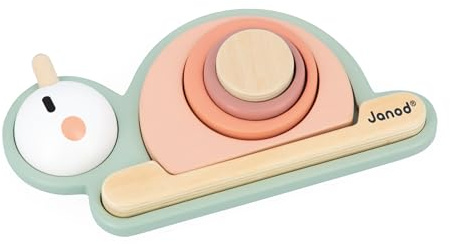 Janod - Sweet Cocoon Sensorische Steckschnecke 6 Teile aus FSC-Holz zum Stecken - 4 Sensorische Klötze Baby- und Kleinkindspiel - Fördert Feinmotorik und Tastsinn - Ab 12 Monaten, J04052
